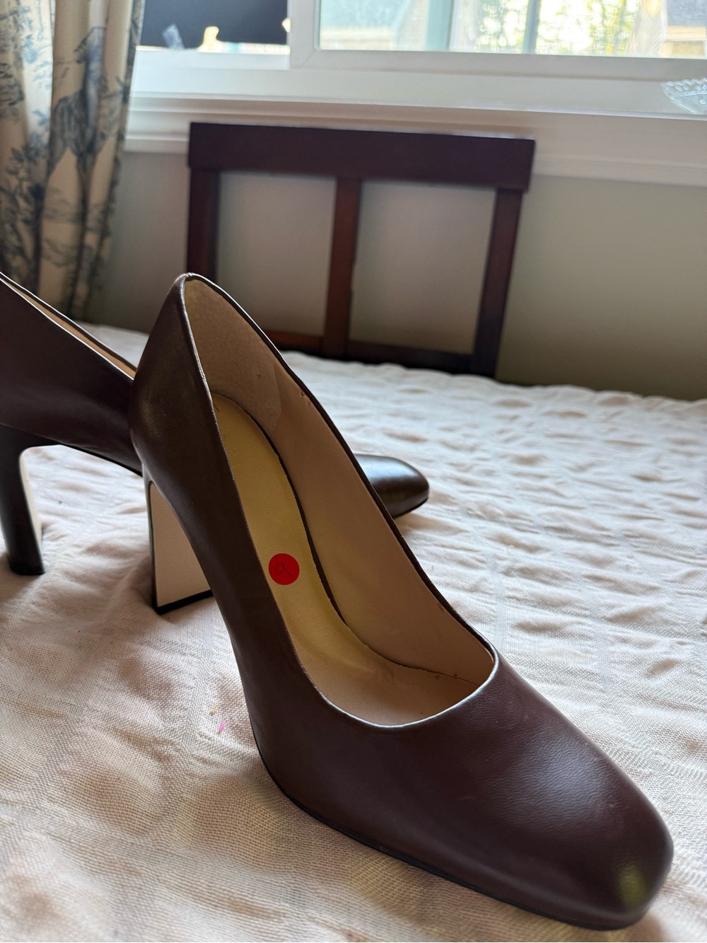 Franco Sarto Chocolate Brown Leather Round-Toe High Heel Pumps - Picture 6 of 6
